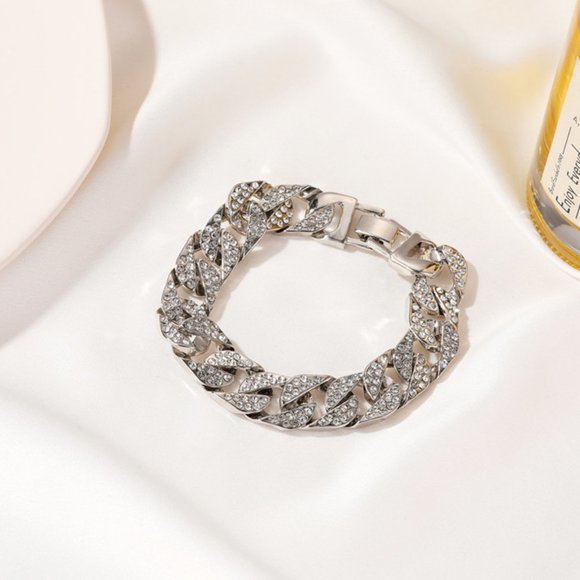 Iced Out Bracelet Full Rhinestone Chain Bracelet - Picture 2 of 2